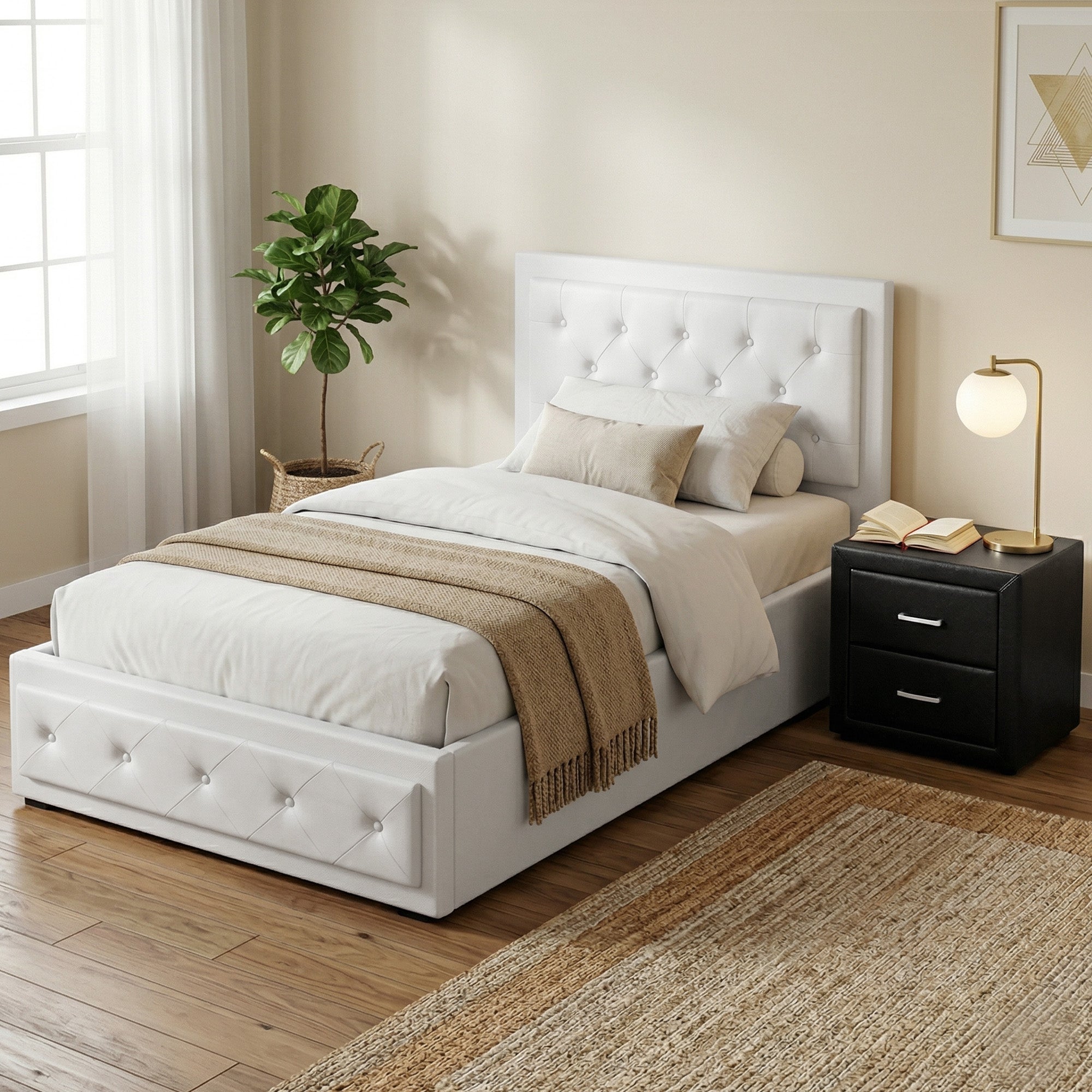 King Single Gas Lift Storage Bed Bedside Table Set | Simpled