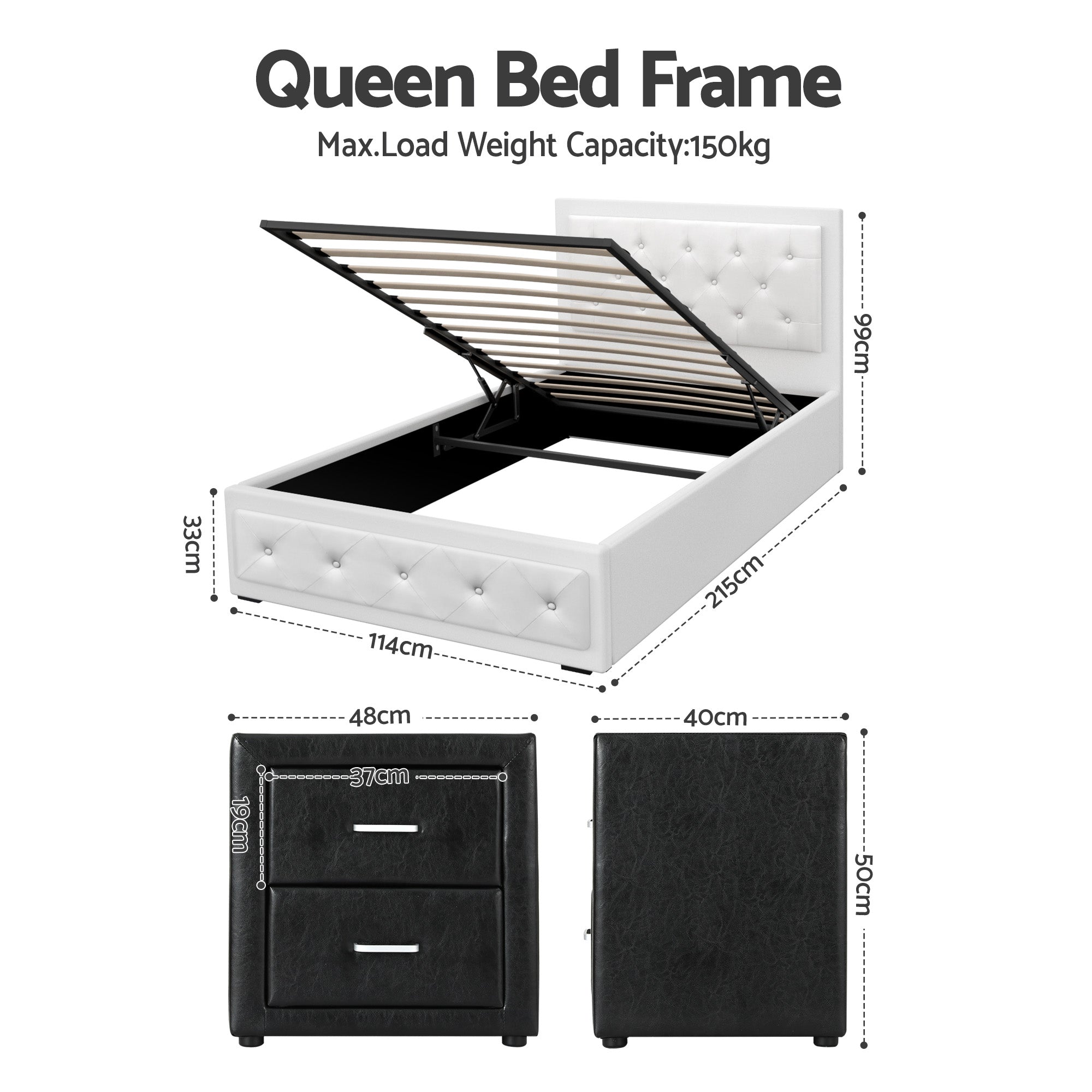 King Single Gas Lift Storage Bed Bedside Table Set | Simpled