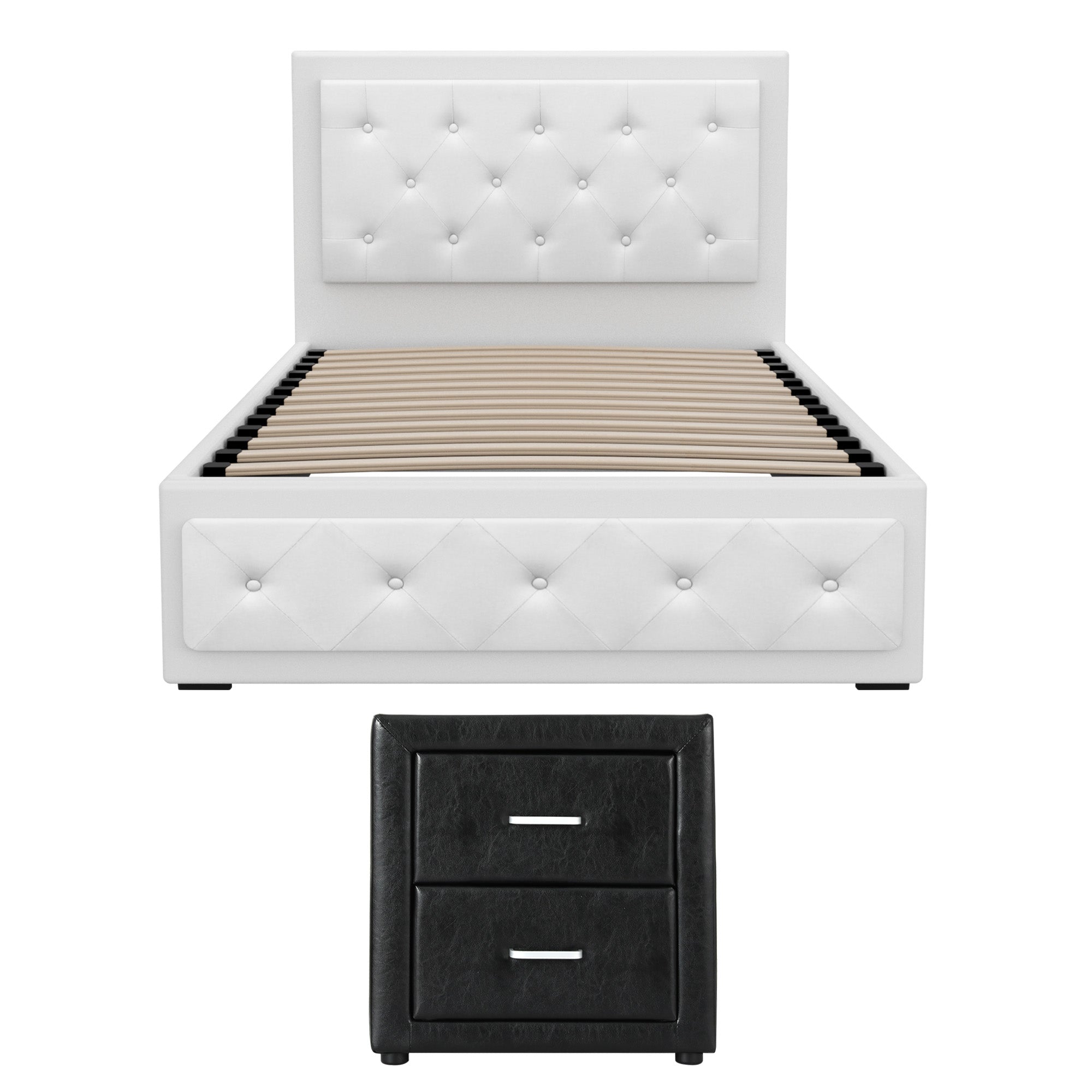 King Single Gas Lift Storage Bed Bedside Table Set | Simpled