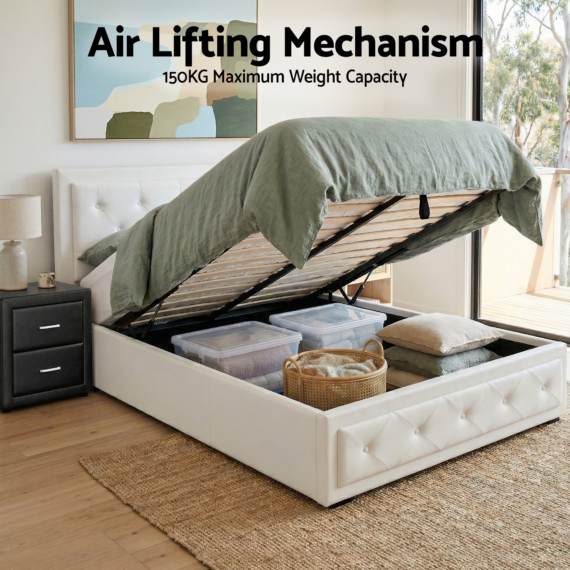 King Single Gas Lift Storage Bed Bedside Table Set | Simpled