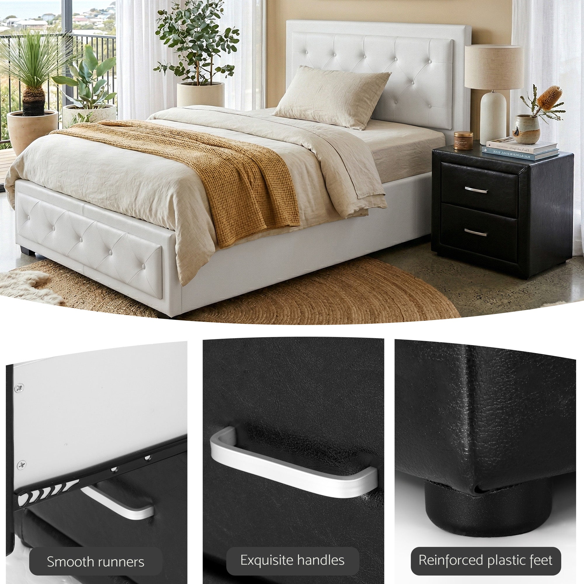 King Single Gas Lift Storage Bed Bedside Table Set | Simpled