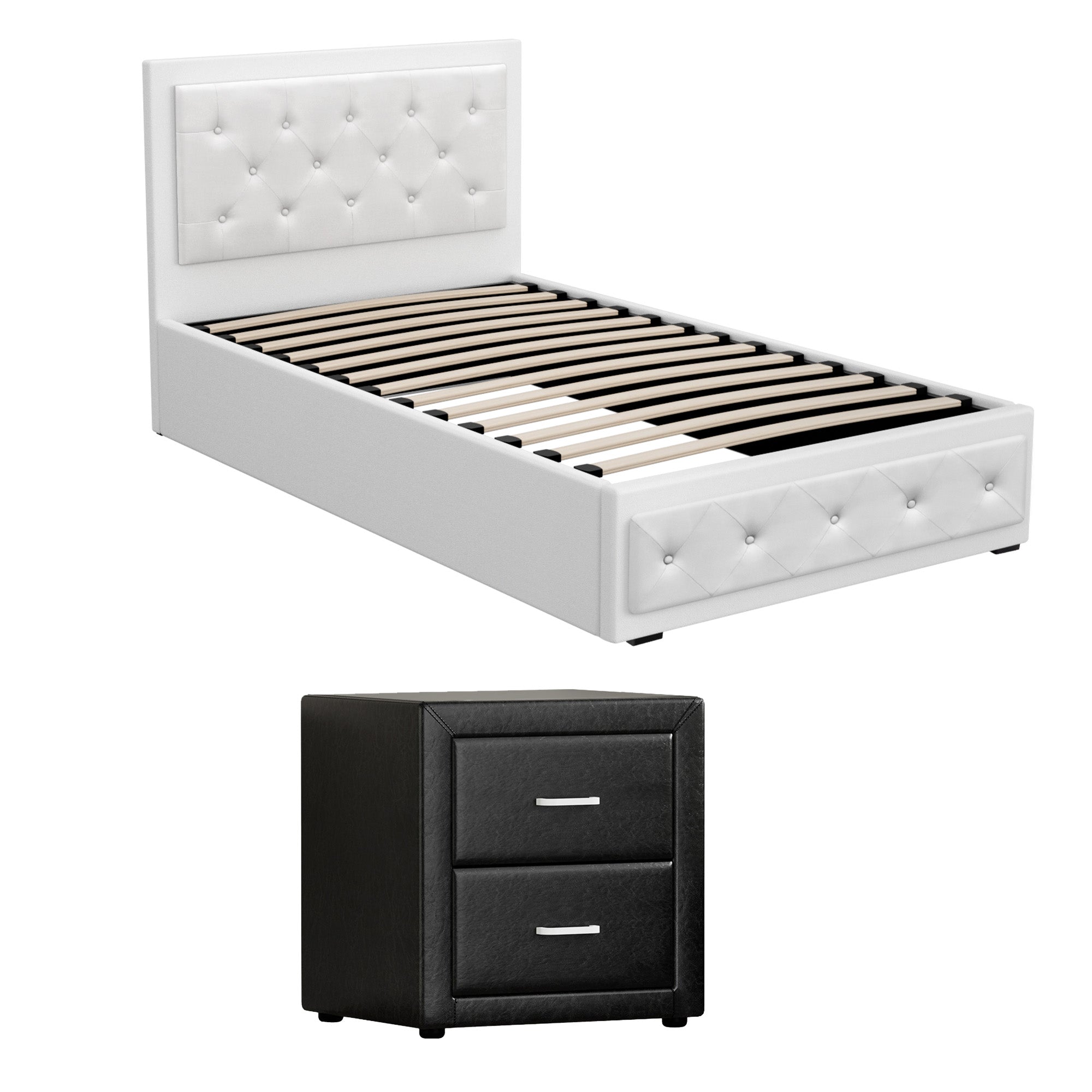 King Single Gas Lift Storage Bed Bedside Table Set | Simpled
