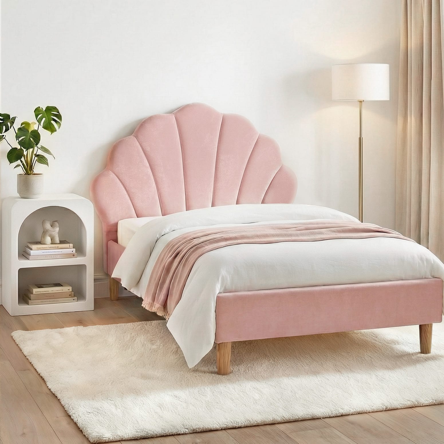 Pink bed frame 216x114x105cm, side view