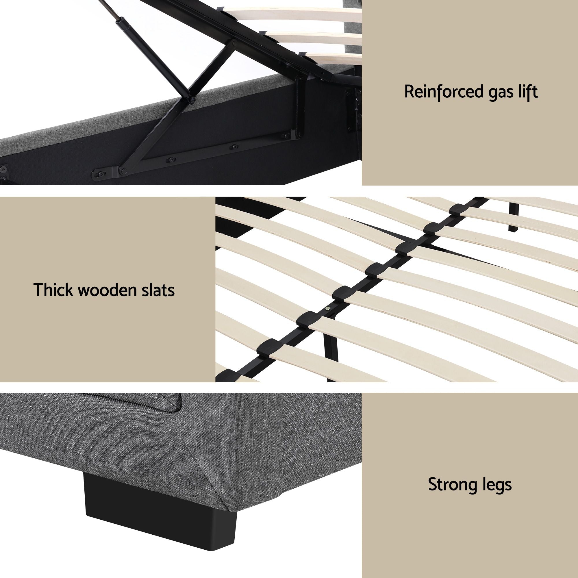Queen Gas Lift Storage Bed Bedside Table Set | Simpledeals