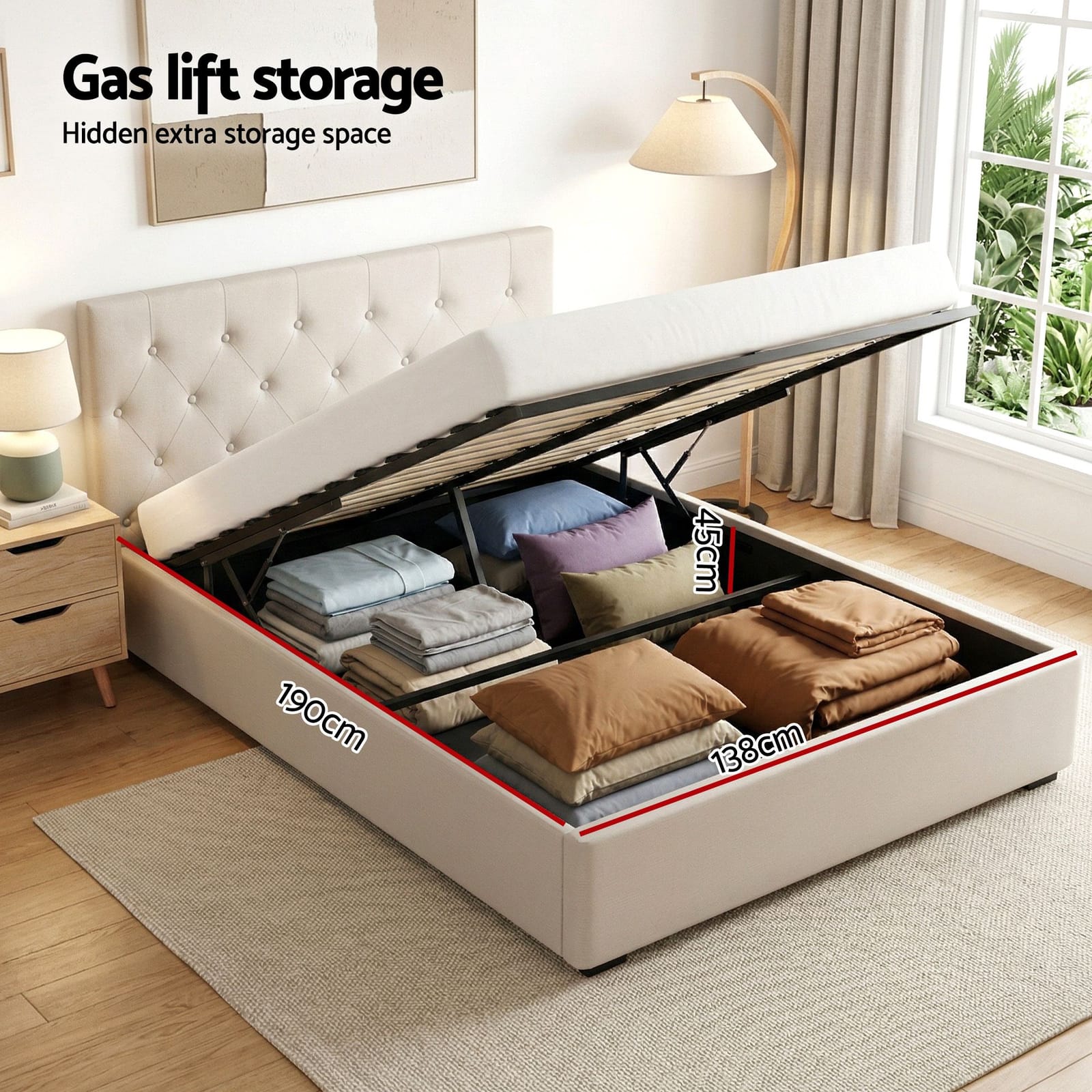 Double Bed Frame Storage 203x144x99cm