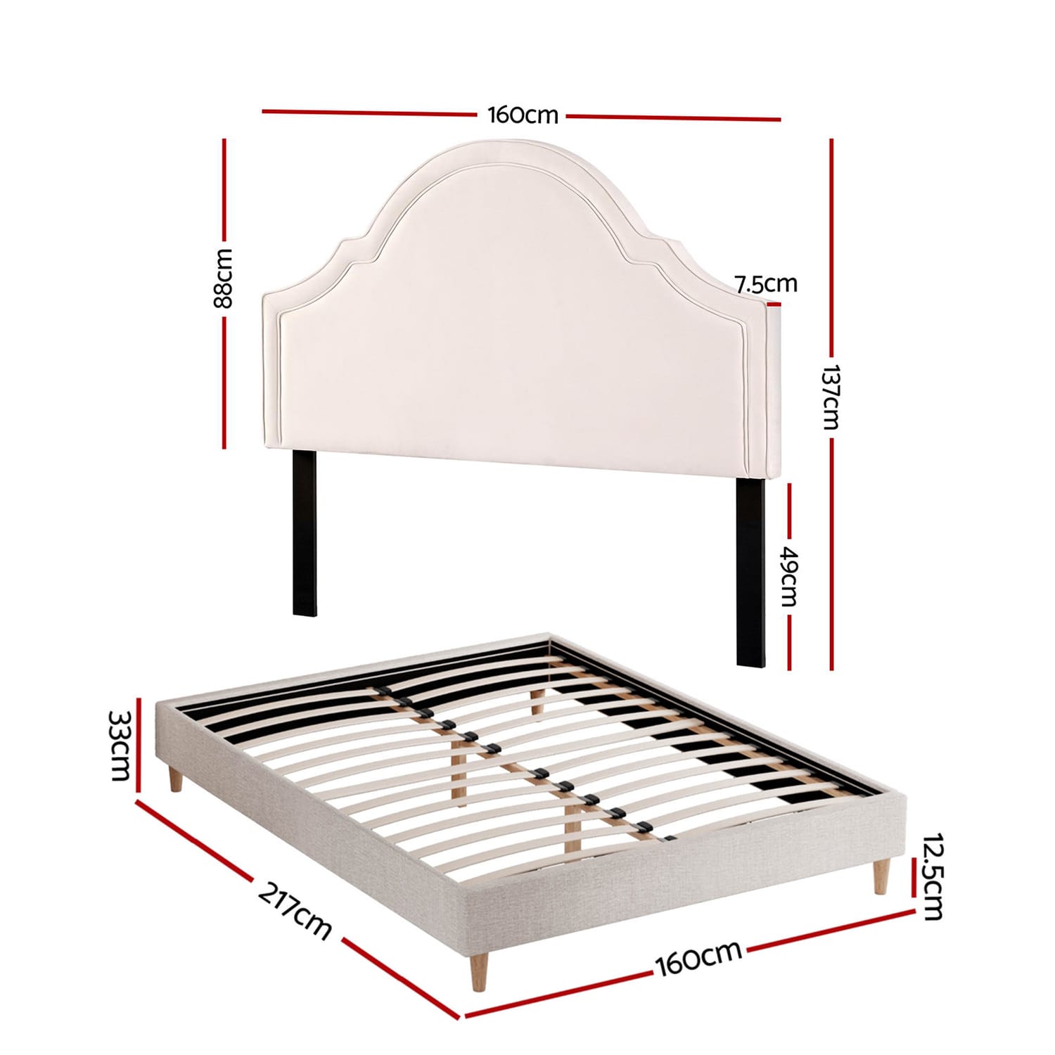 Queen Bed Frame Storage Velvet 153x203cm