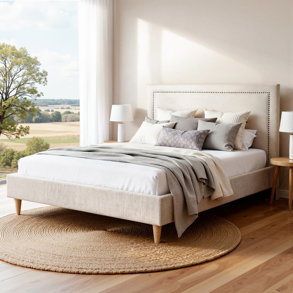 Queen Bed Frame Linen Upholstered 153x203cm