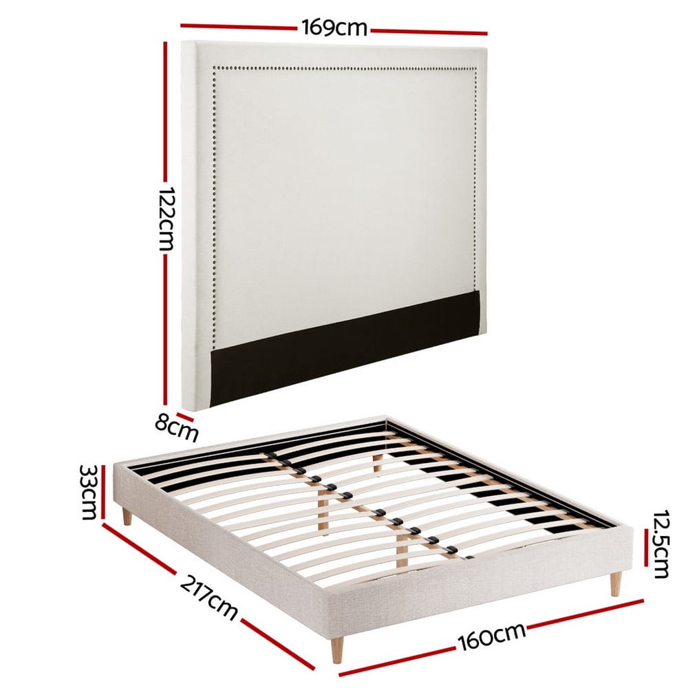 Queen Bed Frame Linen Upholstered 153x203cm
