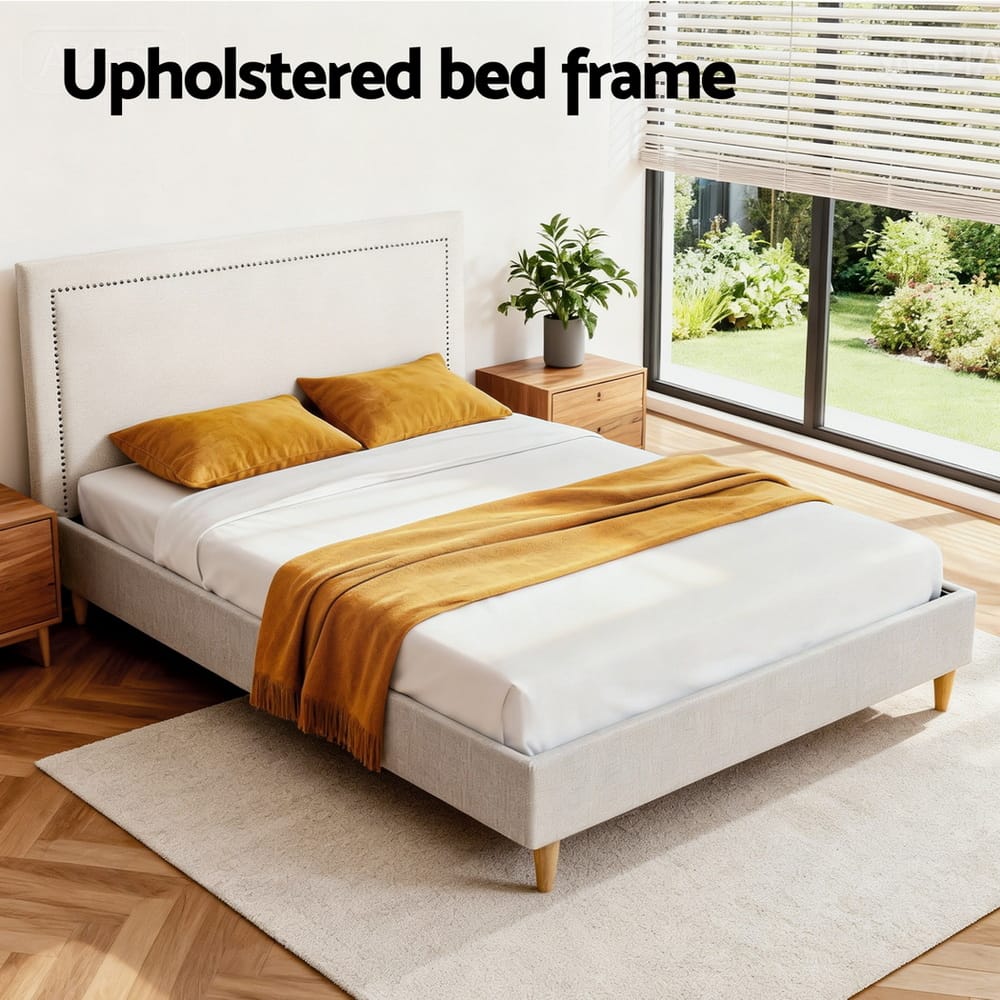 Queen Bed Frame Linen Upholstered 153x203cm