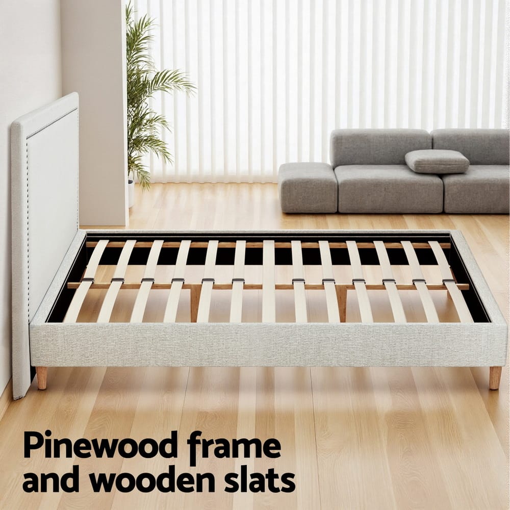 Queen Bed Frame Linen Upholstered 153x203cm
