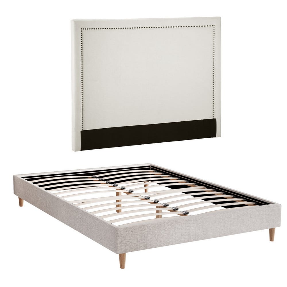 Queen Bed Frame Linen Upholstered 153x203cm