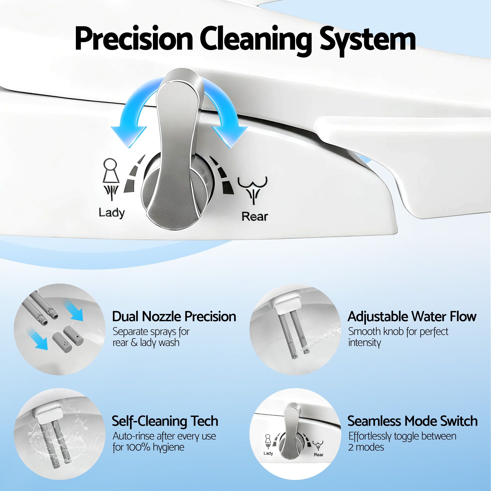 Non-Electric Bidet Seat D-Shape Dual Nozzle | Simpledeals