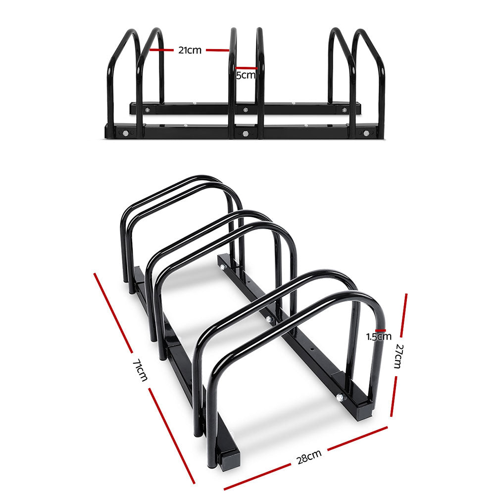 3 Bike Stand Rack Bicycle Storage Floor Parking Holder Cycling Black, fzc