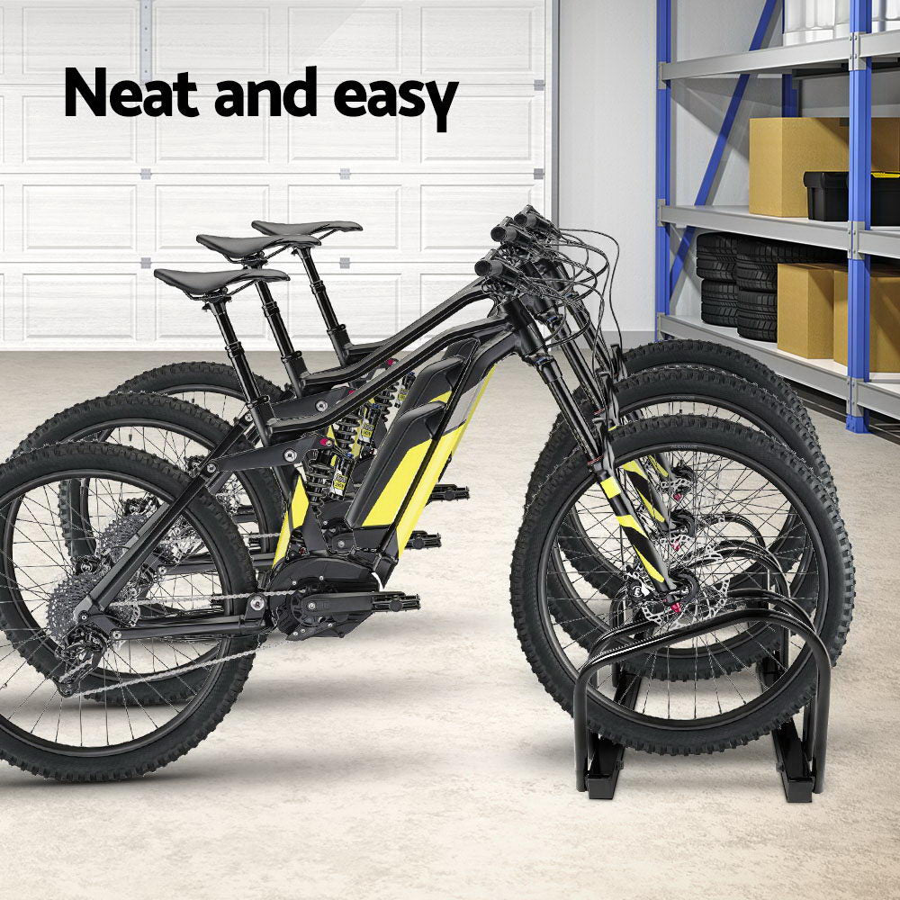 3 Bike Stand Rack Bicycle Storage Floor Parking Holder Cycling Black | fzc