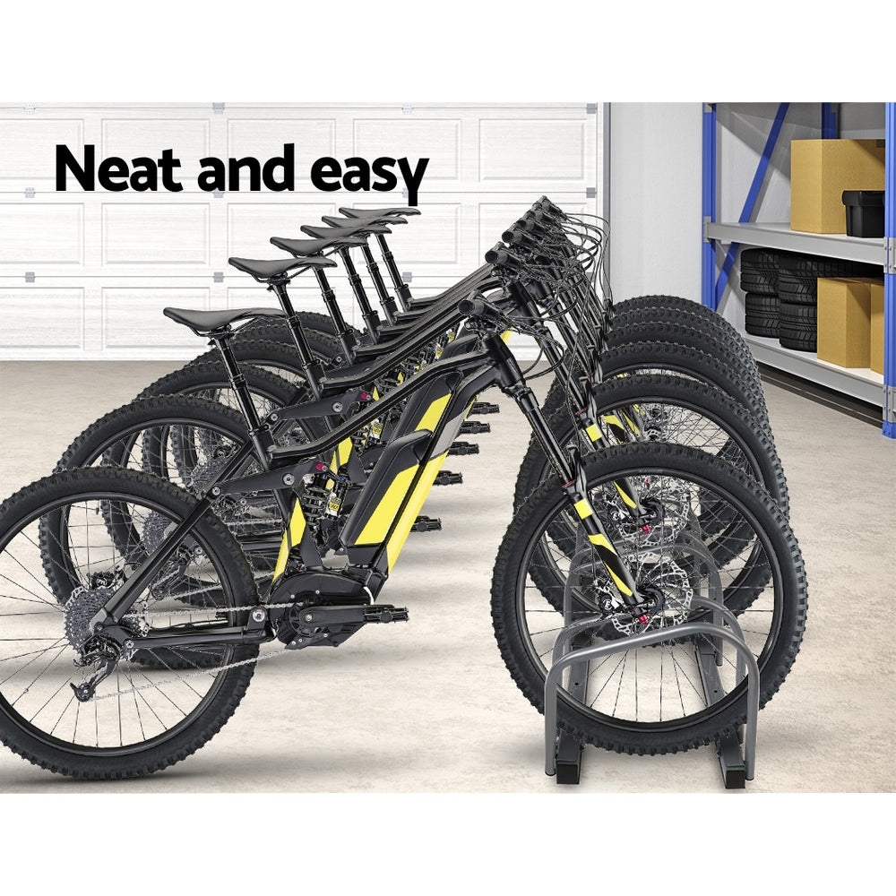 516fz - 6 Bike Stand Rack Bicycle Storage Floor Parking Holder Cycling Silver