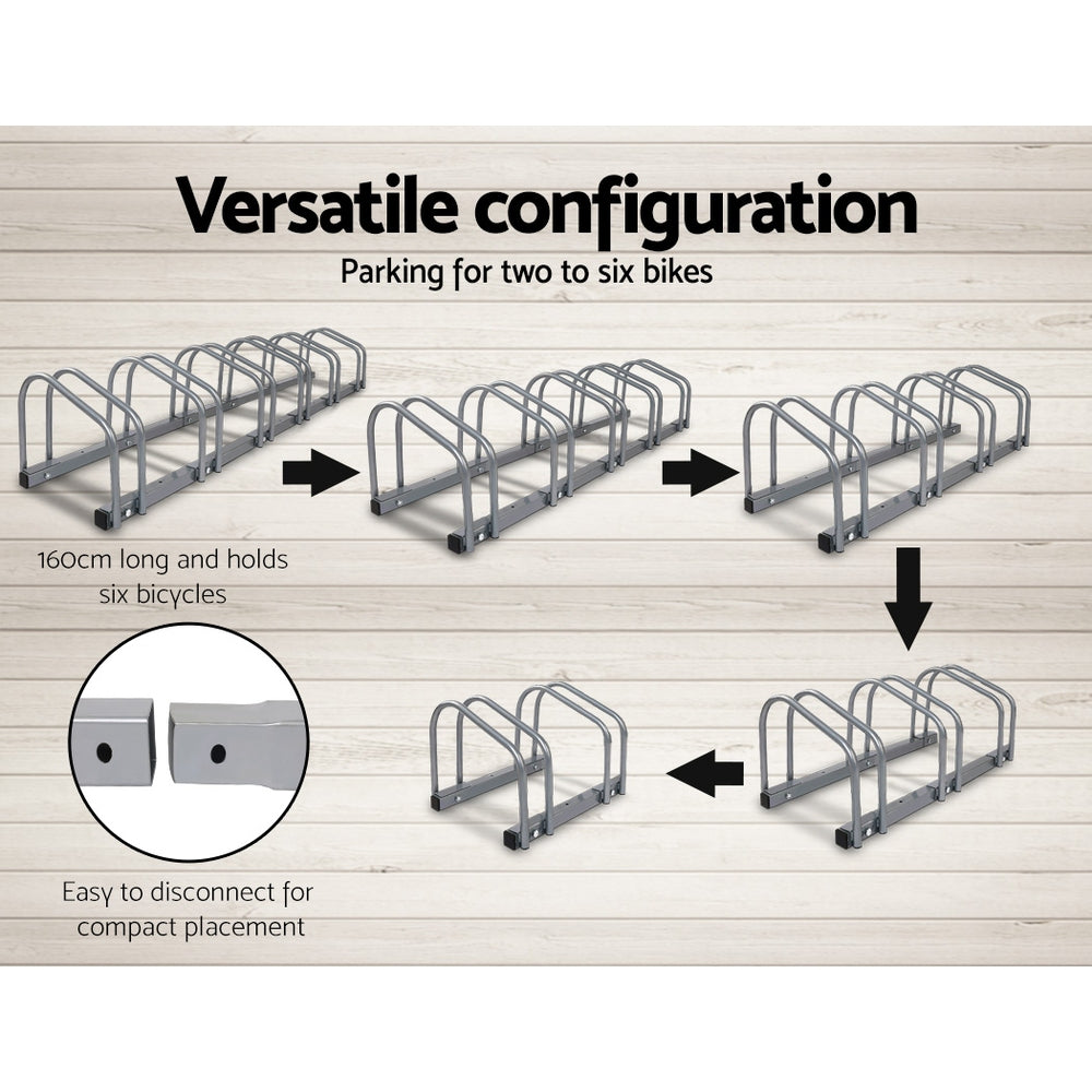 6 Bike Stand Rack Bicycle Storage Floor Parking Holder Cycling Silver | 516fz