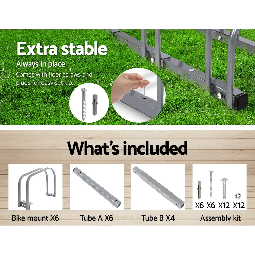 6 Bike Stand Rack Bicycle Storage Floor Parking Holder Cycling Silver, 516fz
