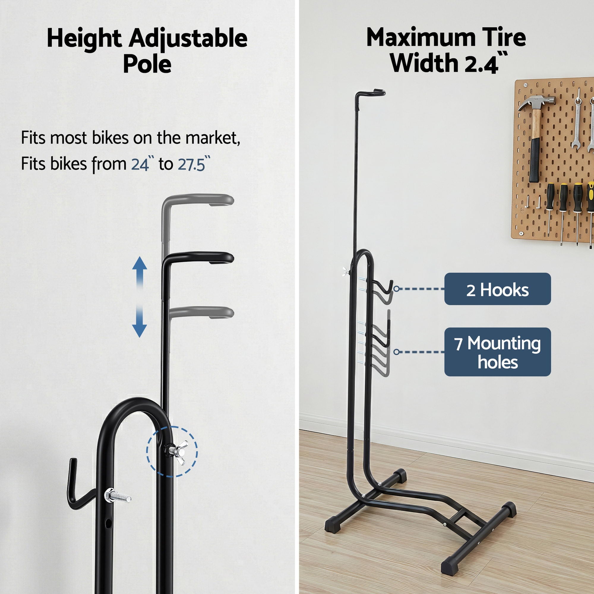 4-in-1 Adjustable Bike Parking Stand Vertical Rack 24-27.5 Inch