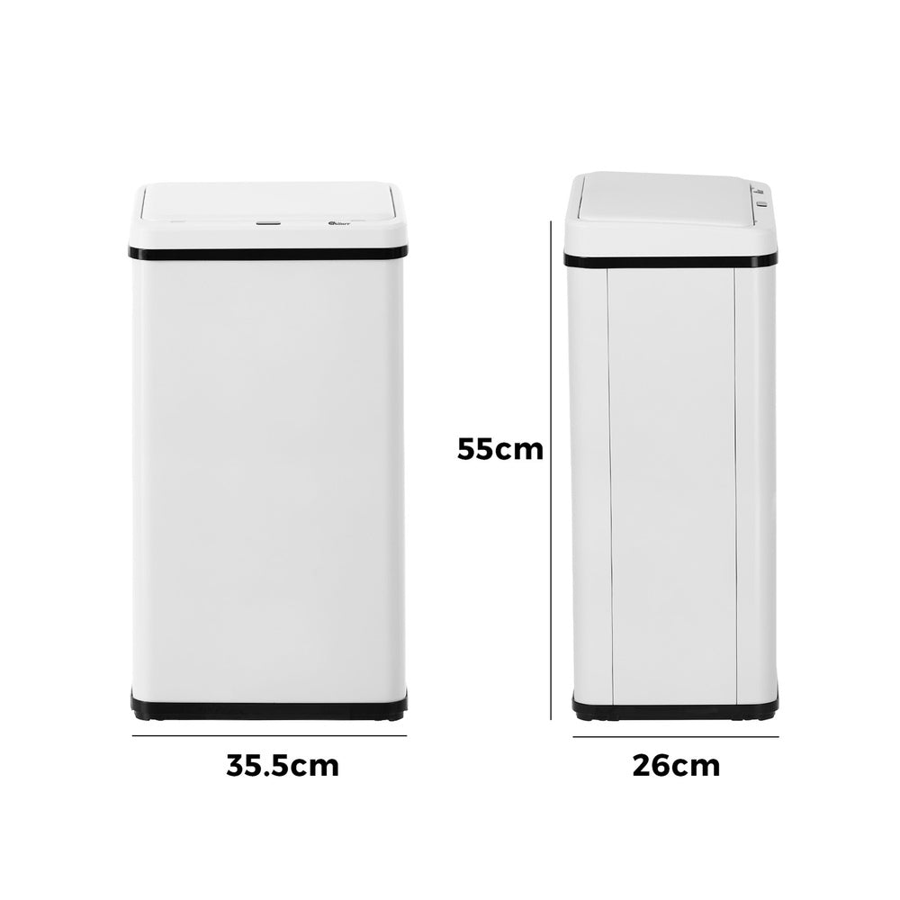 Oikiture 40L Motion Sensor Bin Kitchen Waste Stainless Steel White