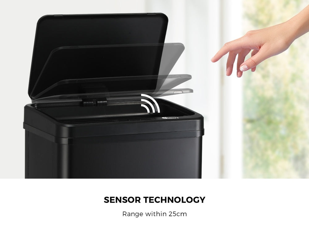 60L Motion Sensor Bin Stainless Steel Black