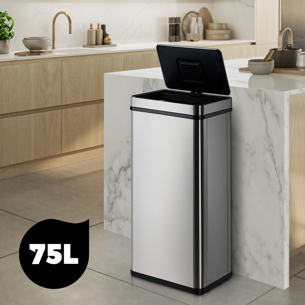 75L Motion Sensor Bin Automatic Rubbish Trash Can Black