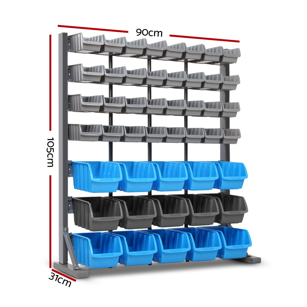 Free Standing Steel Storage Rack with 47 Bins Organizer Shelf Unit