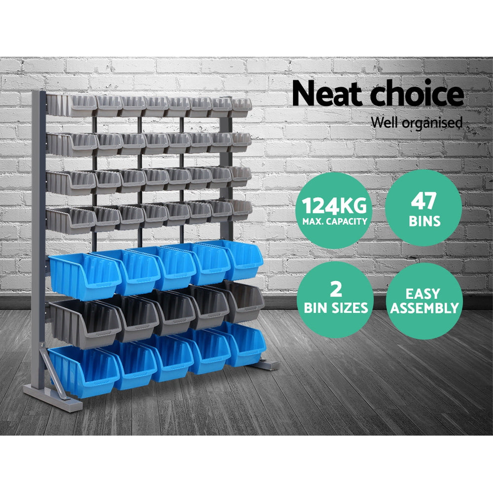 Free Standing Steel Storage Rack with 47 Bins Organizer Shelf Unit