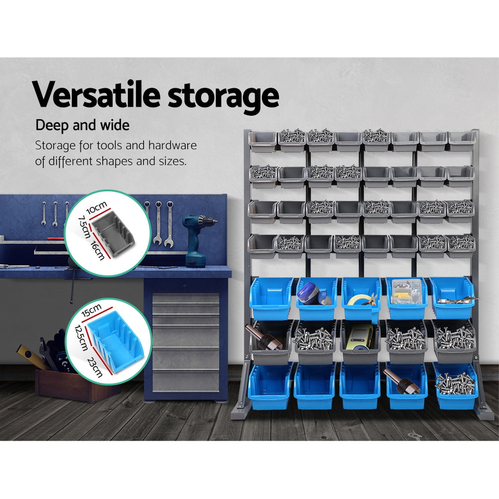 Free Standing Steel Storage Rack with 47 Bins Organizer Shelf Unit