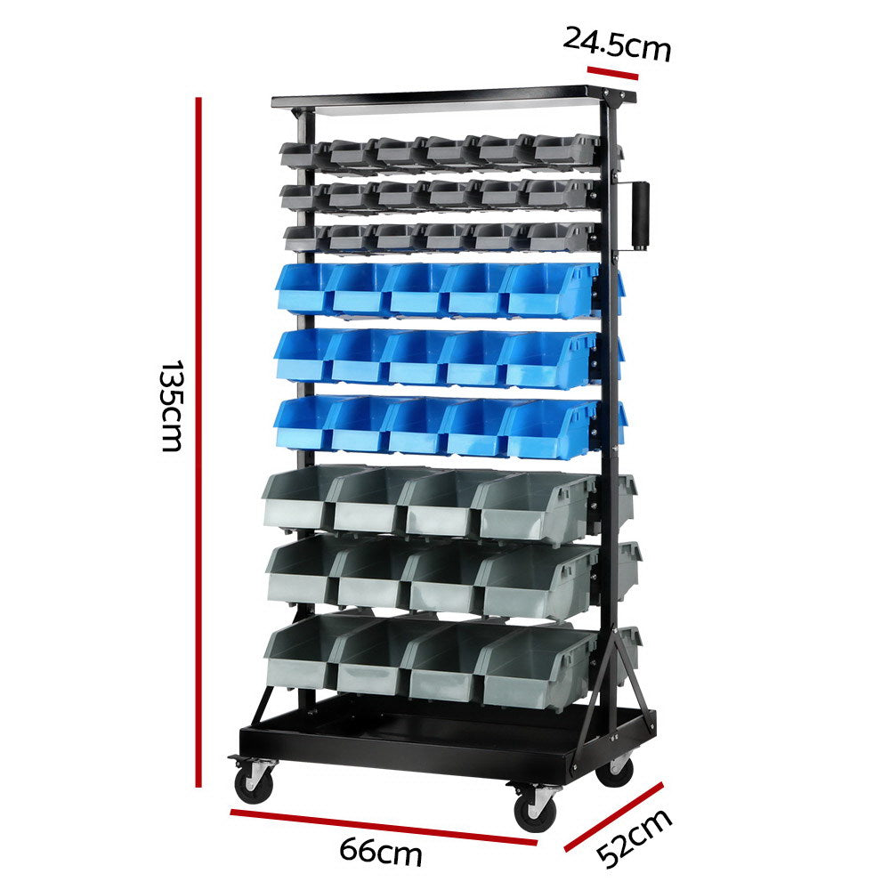 90 Storage Bin Rack Stand Double-Sided Wheels