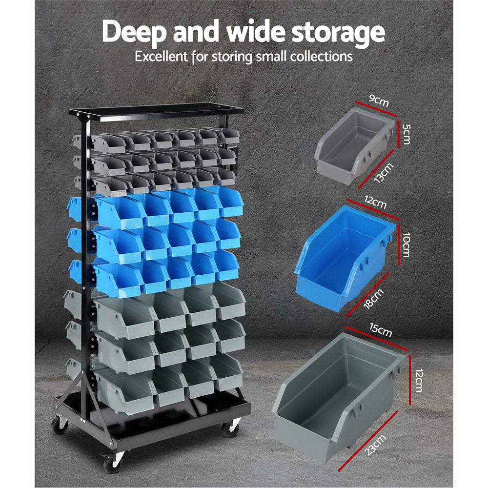 90 Storage Bin Rack Stand Double-Sided Wheels