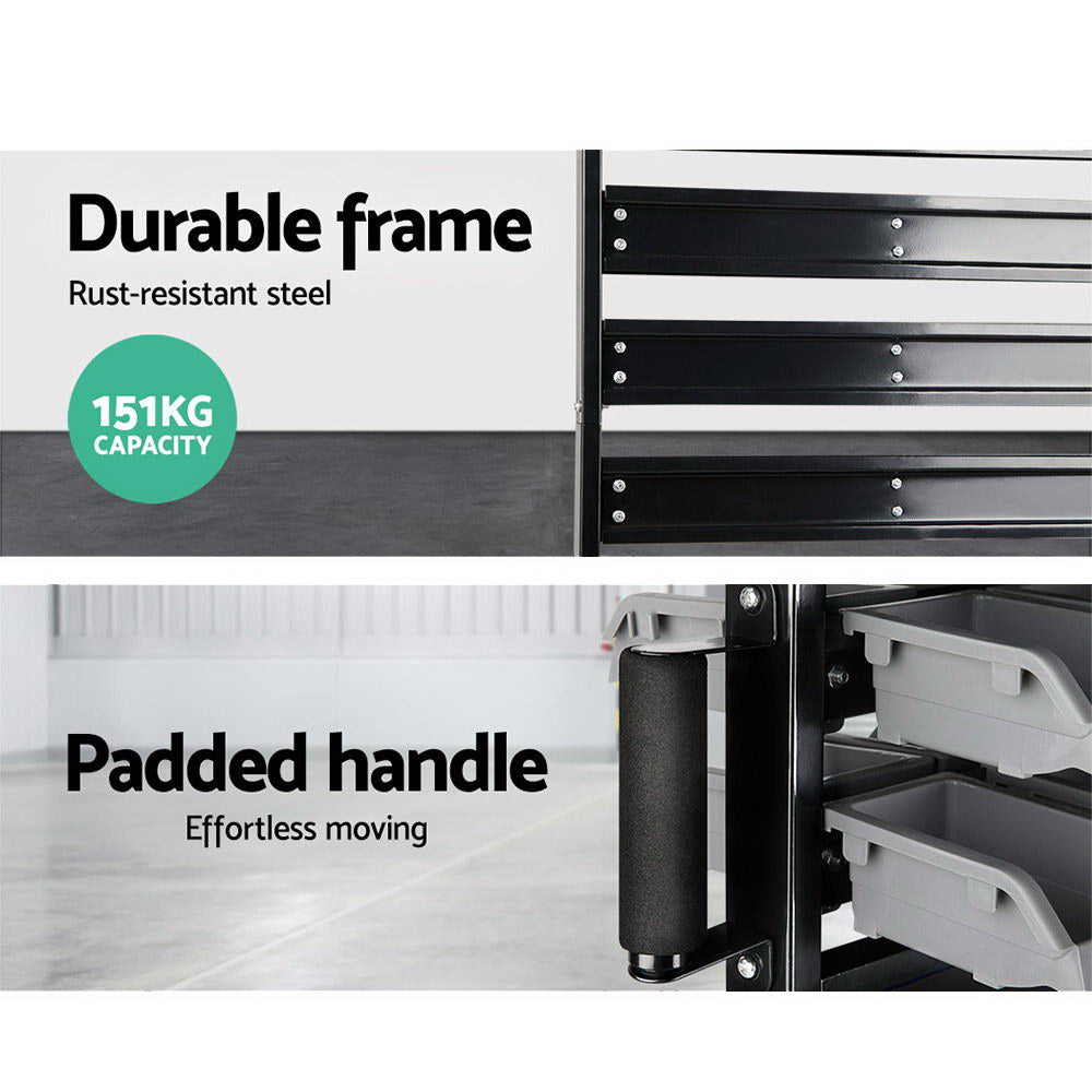 90 Storage Bin Rack Stand Double-Sided Wheels