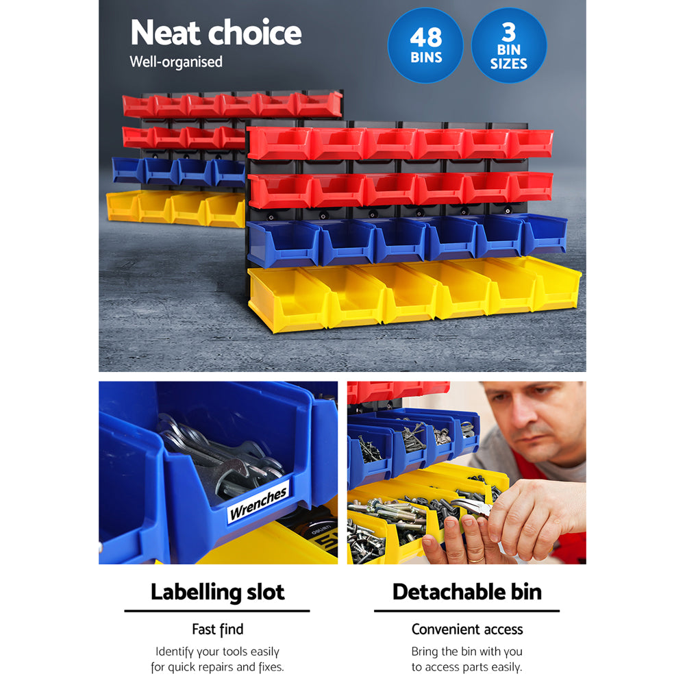 48 Storage Bin Rack Wall Mounted Peg Board | Wall Storage Racks