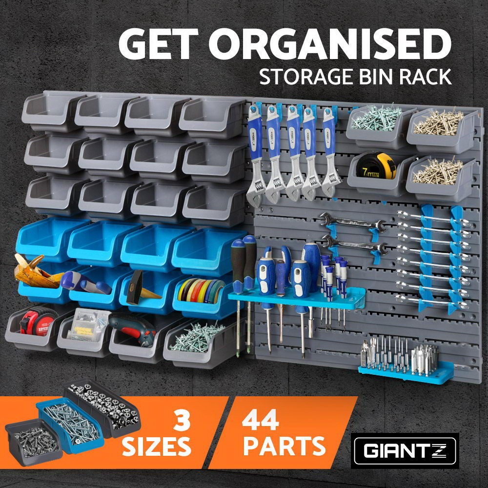 44 Bin Wall Mounted Storage Rack Pegboard Tool Organiser Set