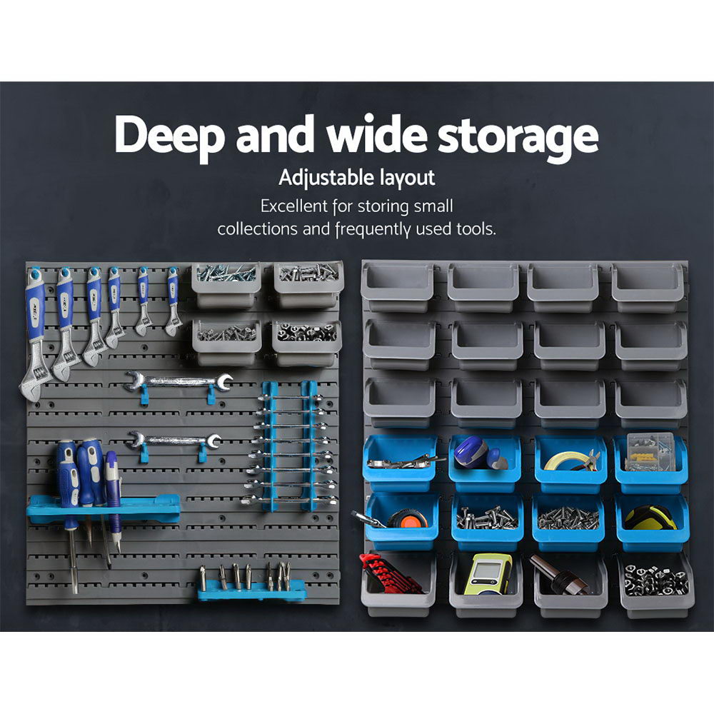44 Bin Wall Mounted Storage Rack Pegboard Tool Organiser Set