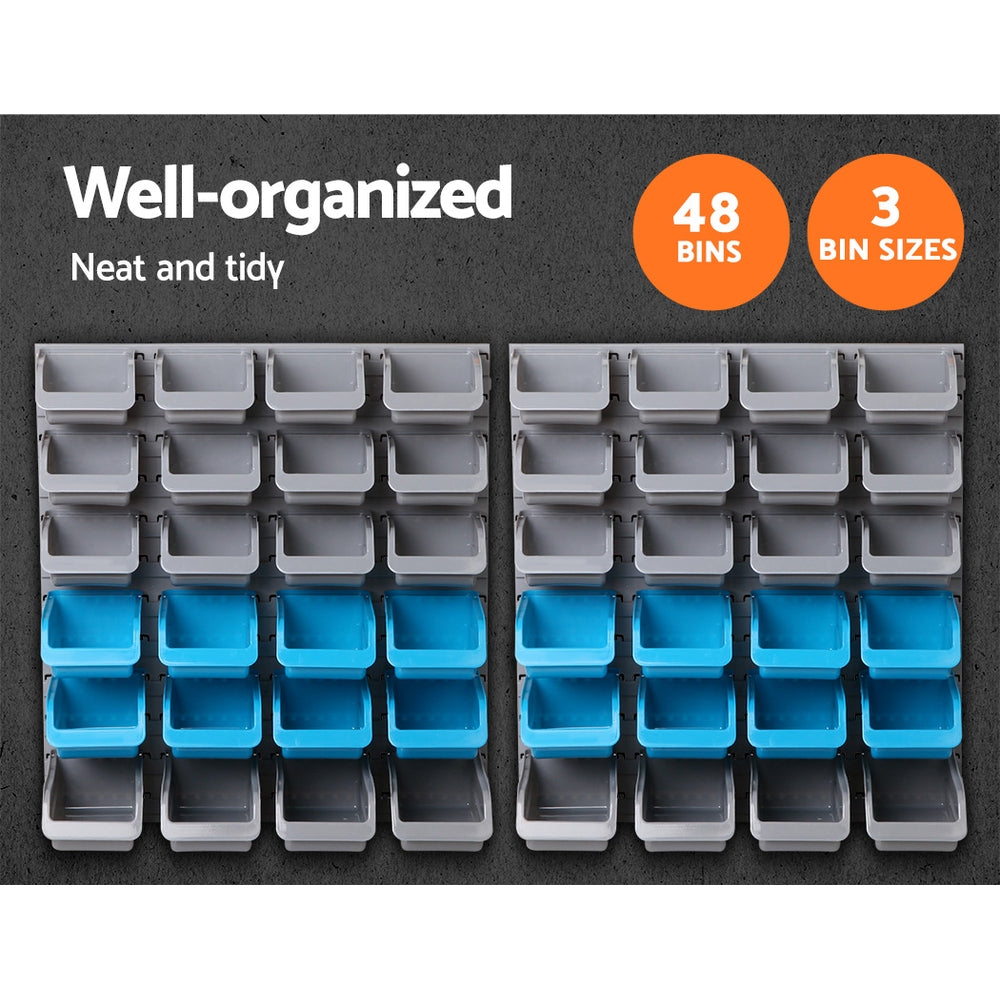 48 Bin Storage Rack Wall Mounted Pegboard Garage Tool Organizer Set