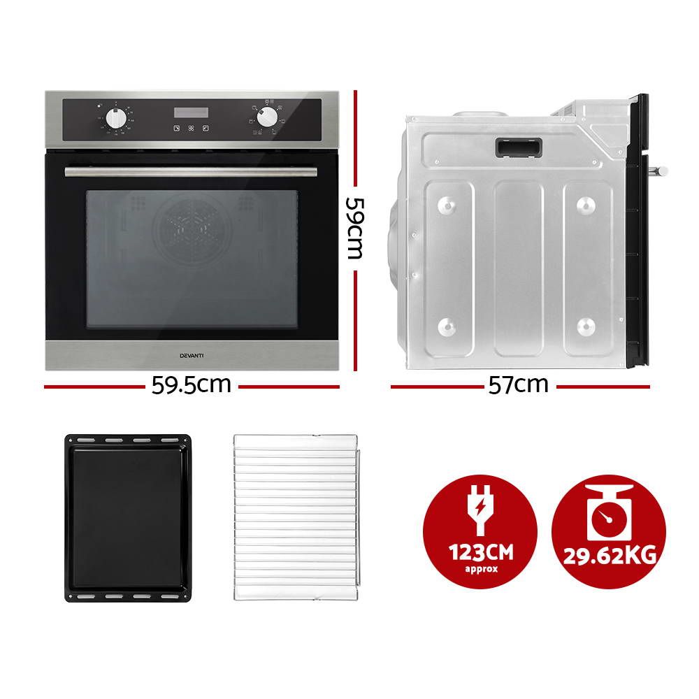 Steel finish - Electric Built In Wall Oven 80L Convection Grill Ovens Stainless Steel