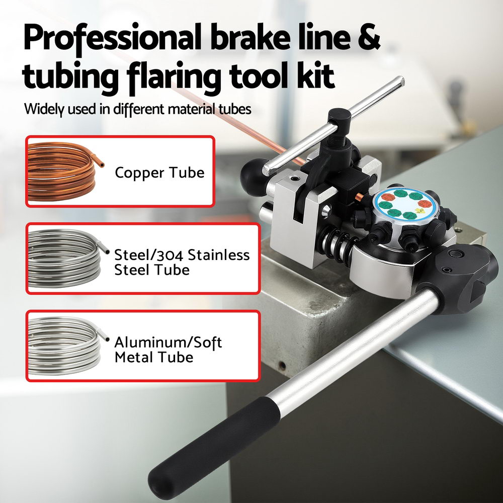 Brake Line Flaring Tool Kit for 3/16-3/8 inch Tubing with Cutter with Hand Tools