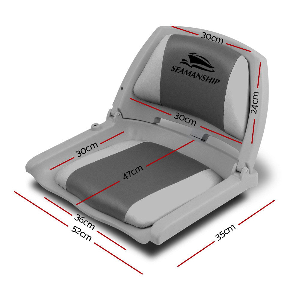 2X Folding Boat Seats Marine Seat Swivel Low Back 4Cm Padding Grey
