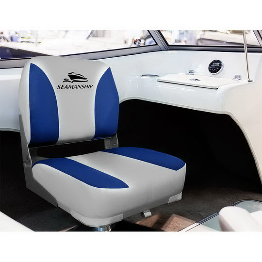 Grey colour - 2X Folding Boat Seats Marine Swivel Low Back 13Cm Padding Grey Blue