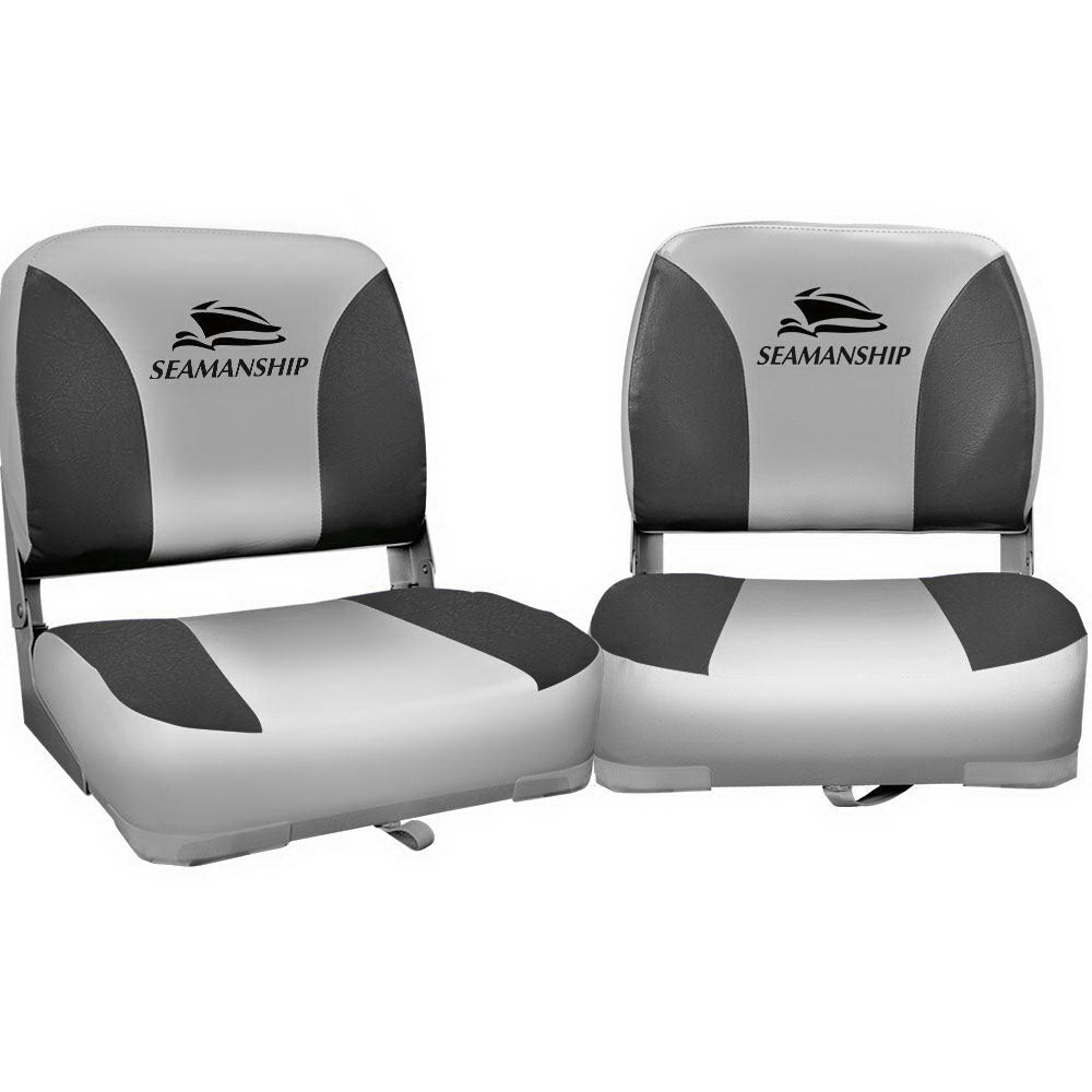 2X Folding Boat Seats Marine Swivel Low Back 13Cm Padding Charcoal