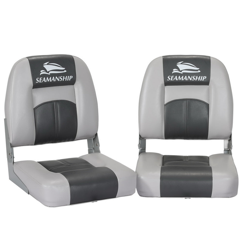 2X Folding Boat Seats Seat Marine Seating Set Swivels All Weather Charcoal & Grey
