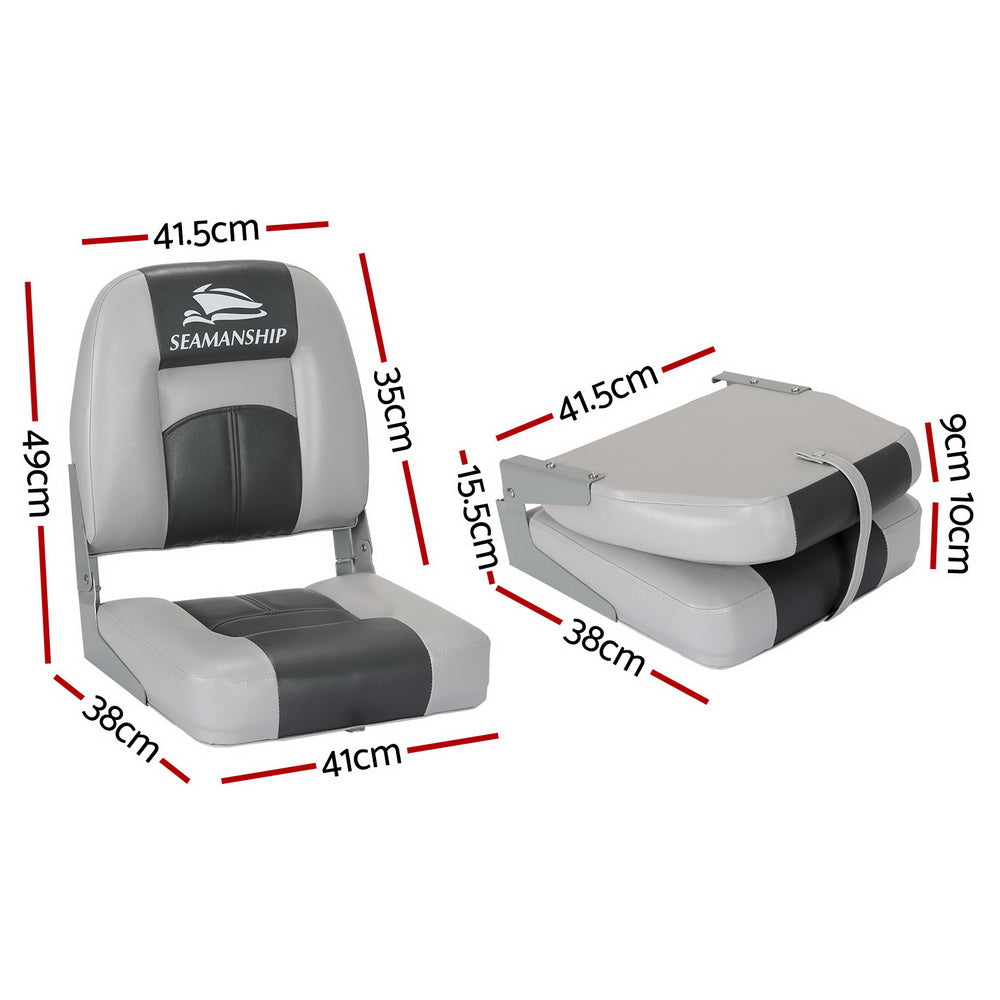 2X Folding Boat Seats Seat Marine Seating Set Swivels All Weather Charcoal & Grey