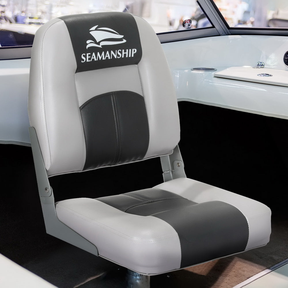 2X Folding Boat Seats Seat Marine Seating Set Swivels All Weather Charcoal & Grey