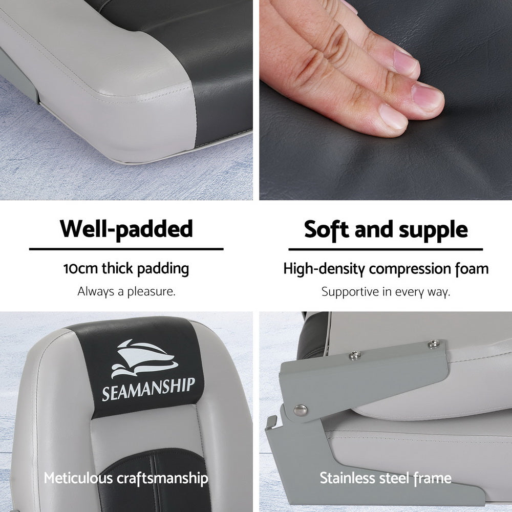 2X Folding Boat Seats Seat Marine Seating Set Swivels All Weather Charcoal & Grey