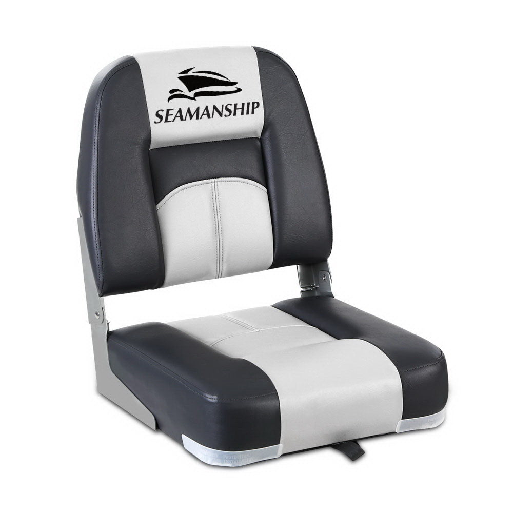 2X Folding Boat Seats Marine Seat Swivel Low Back 10Cm Padding Grey