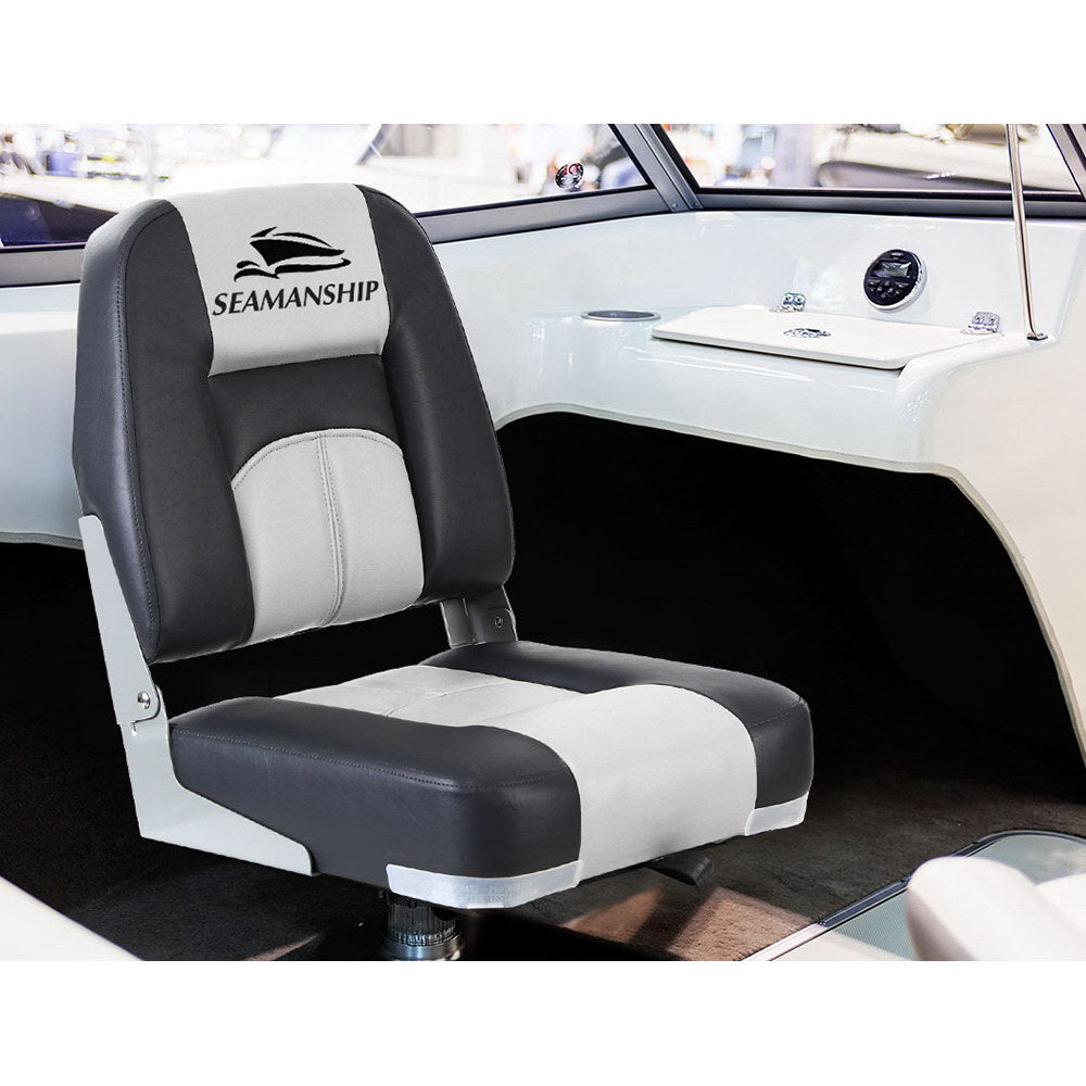 2X Folding Boat Seats Marine Seat Swivel Low Back 10Cm Padding Grey