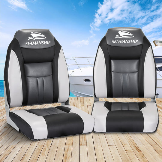 2X Folding Boat Seats Marine Seat Swivel High Back 12cm Padding Black, Boating Accessories