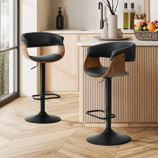 Swivel Bar Stools PU Leather Armrest Set 2 - Bar Stool