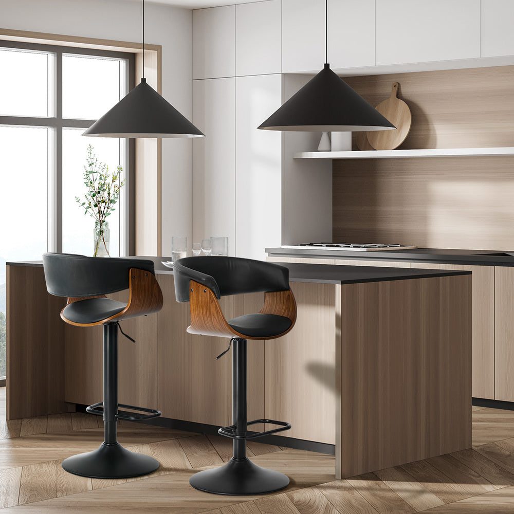Swivel Bar Stools PU Leather Armrest Set 2 | Simpledeals
