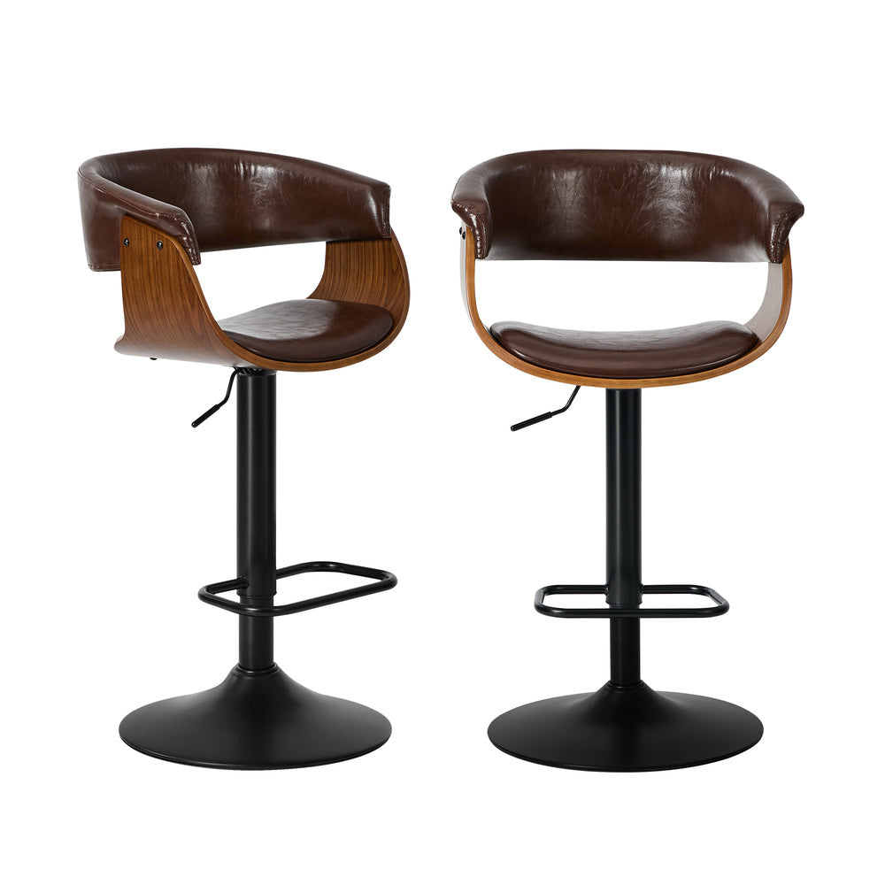 Swivel Bar Stools PU Leather Brown Pair | Simpledeals